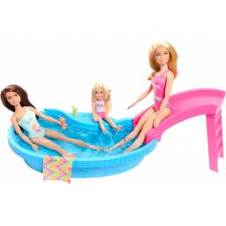BARBIE - Piscina y Tobogn con Mueca HRJ74